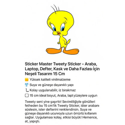 Sticker Master Tweety Sticker – Araba, Laptop, Defter, Kask ve Daha Fazlası İçin Neşeli Tasarım 15 Cm Sticker Master