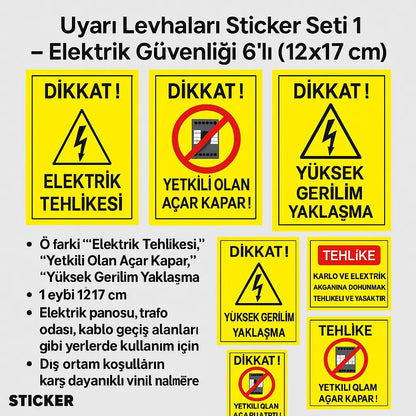 Sticker Master Uyarı Levhaları Sticker Seti 1 – Elektrik Güvenliği 6'lı (12x17 cm) Sticker Master