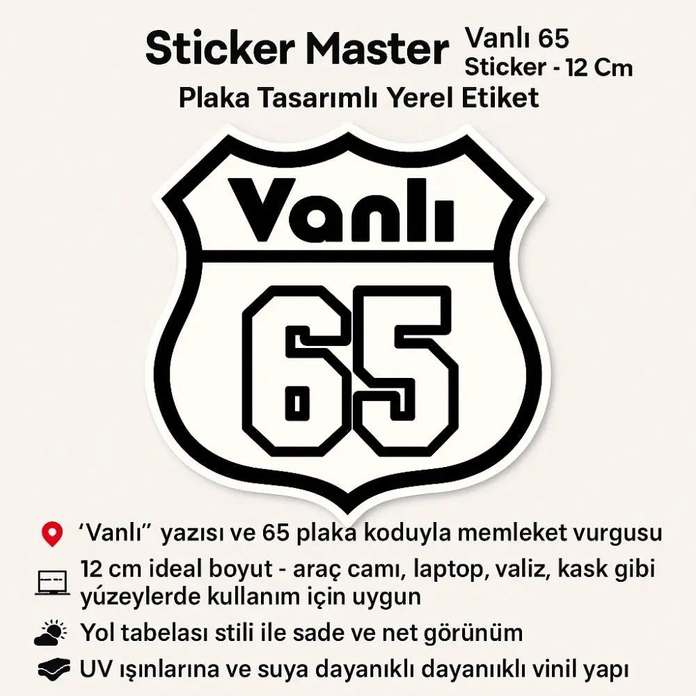 Sticker Master Vanlı 65 Sticker – 12 cm Plaka Tasarımlı Yerel Etiket Sticker Master