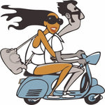 Sticker Master Vespa Boy And Girl Motor, Kask, Laptop, Araba, Oto Araç İçin Dayanıklı Etiket Decal 15 Cm