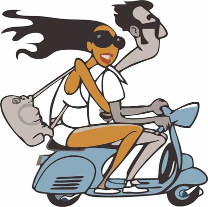 Sticker Master Vespa Boy And Girl Motor, Kask, Laptop, Araba, Oto Araç İçin Dayanıklı Etiket Decal 15 Cm