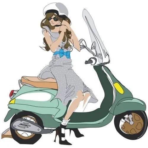 Sticker Master Vespa Girl Motor Motor, Kask, Laptop, Araba, Oto Araç İçin Dayanıklı Etiket Decal 12 Cm