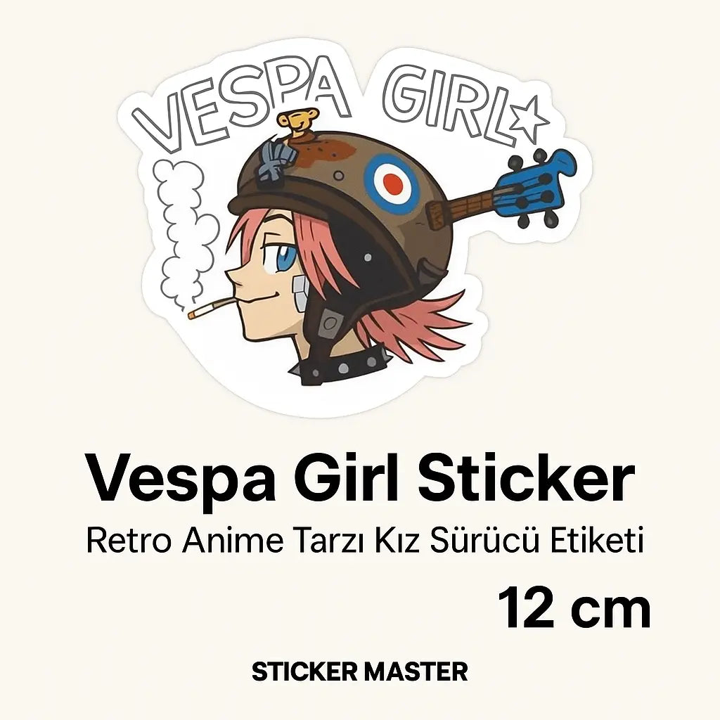 Sticker Master Vespa Girl Sticker – 12 cm Retro Anime Tarzı Kız Sürücü Etiketi Sticker Master