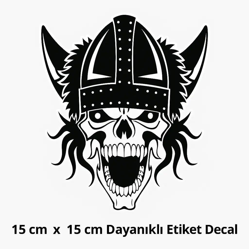 Sticker Master Viking Kasklı Kafatası Sticker - Motor, Kask, Laptop, Araba ve Oto Araç İçin Dayanıklı Etiket (15 cm) Sticker Master
