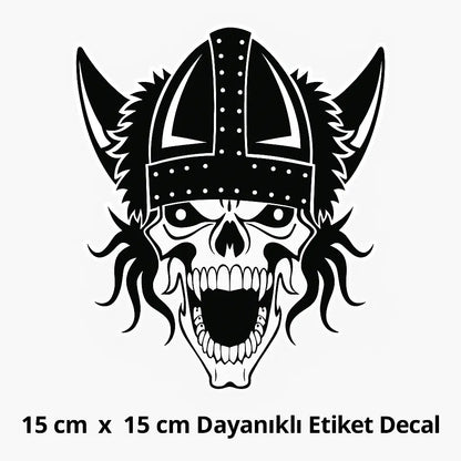 Sticker Master Viking Kasklı Kafatası Sticker - Motor, Kask, Laptop, Araba ve Oto Araç İçin Dayanıklı Etiket (15 cm) Sticker Master