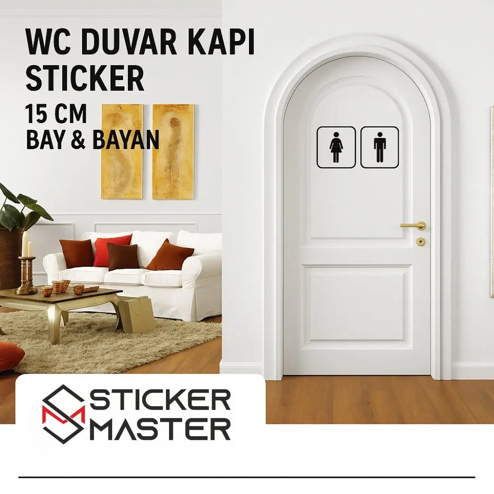 Sticker Master WC Duvar Kapı Sticker – 15 cm Bay & Bayan Tuvalet Etiketi Sticker Master
