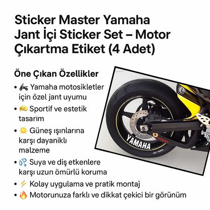 Sticker Master Yamaha Jant İçi Sticker Set Motor Çıkartma Etiket 4 Adet Sticker Master