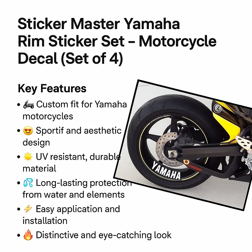 Sticker Master Yamaha Jant İçi Sticker Set Motor Çıkartma Etiket 4 Adet Sticker Master