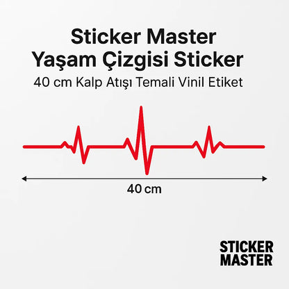 Sticker Master Yaşam Çizgisi Sticker – 40 cm Kalp Atışı Temalı Vinil Etiket Sticker Master