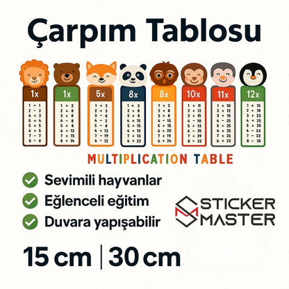 Sticker Master – Hayvanlı Çarpım Tablosu Duvar Sticker Seti (15 cm | 30 cm) Sticker Master