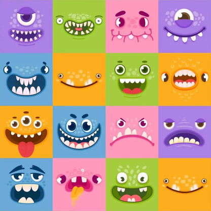 Sticker Master – Sevimli Canavar Yüzleri Sticker Seti (16 Adet × 5 cm) Sticker Master