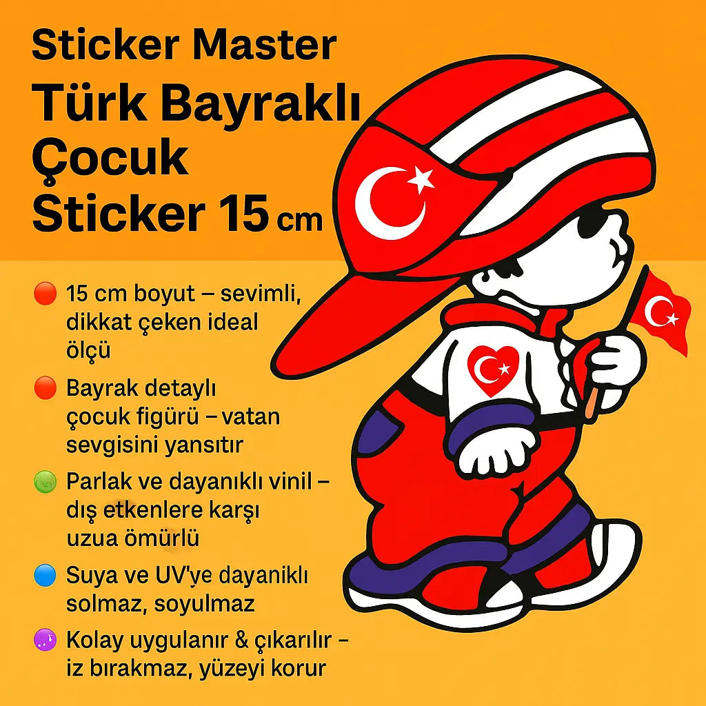 Sticker Master – Türk Bayraklı Çocuk Sticker 15 cm | Milli Ruhun Sevimli Hali Sticker Master