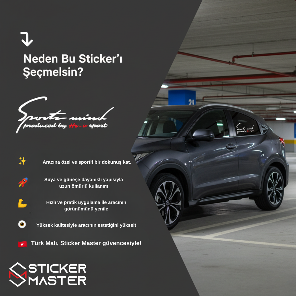Sticker Master Honda Hrv Sports Mind Sticker Oto Araç Çıkartma Etiket 30 Cm