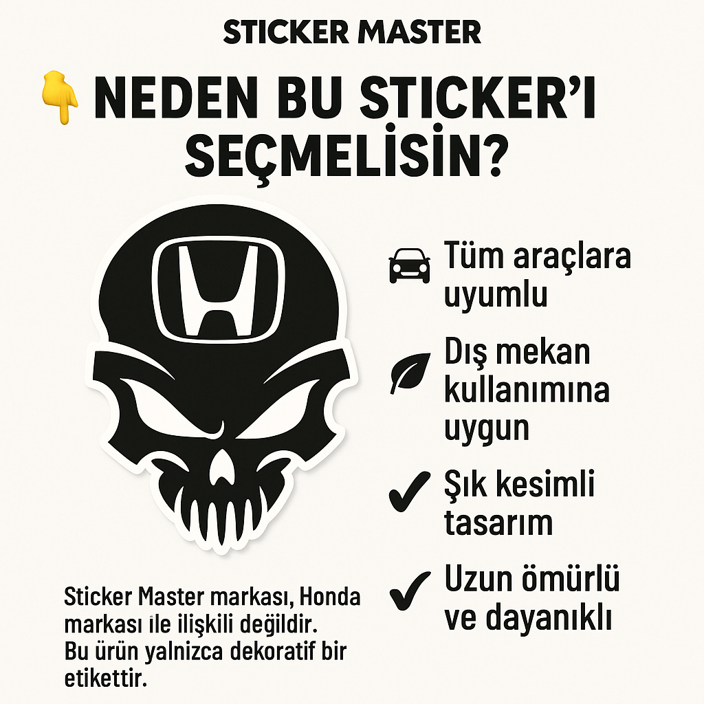 Sticker Master Honda Kafatası Sticker Oto Araç Çıkartma Etiket 20 Cm