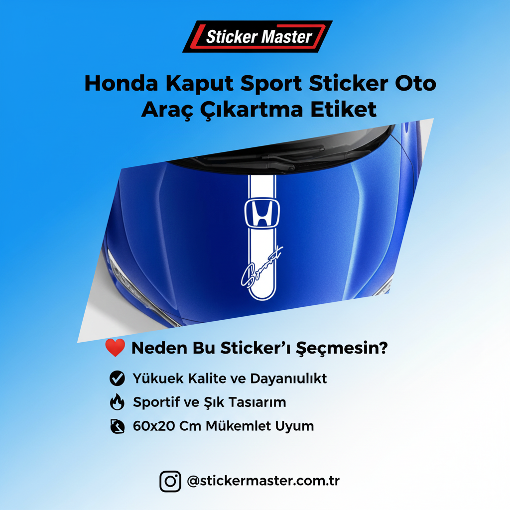 Sticker Master Honda Kaput Sport Sticker Oto Araç Çıkartma Etiket 60x20 Cm