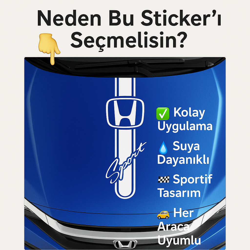 Sticker Master Honda Kaput Sport Sticker Oto Araç Çıkartma Etiket 60x20 Cm