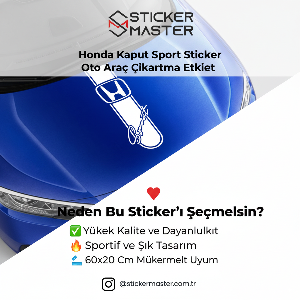 Sticker Master Honda Kaput Sport Sticker Oto Araç Çıkartma Etiket 60x20 Cm
