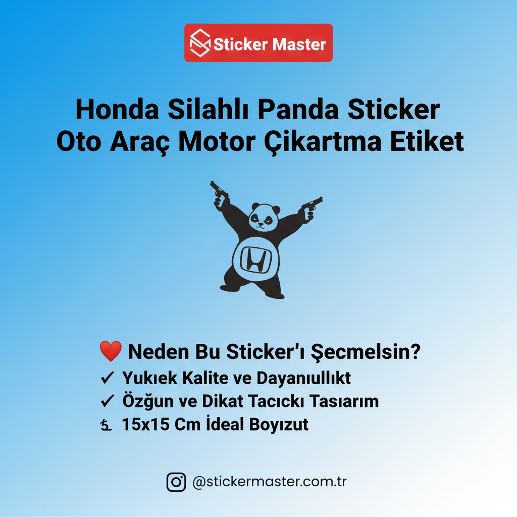 Sticker Master Honda Silahlı Panda Sticker Oto Araç Motor Çıkartma Etiket 15x15 Cm