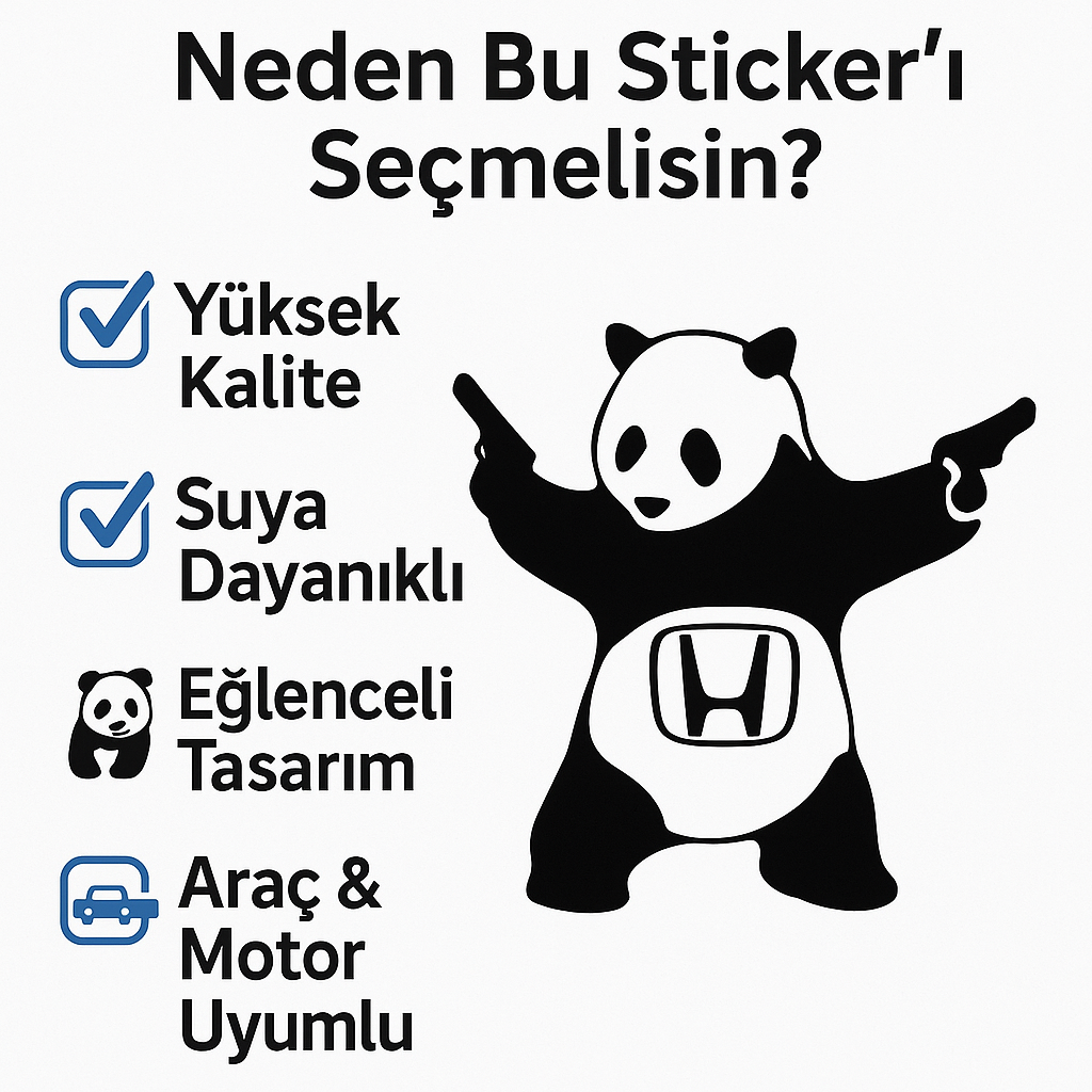 Sticker Master Honda Silahlı Panda Sticker Oto Araç Motor Çıkartma Etiket 15x15 Cm