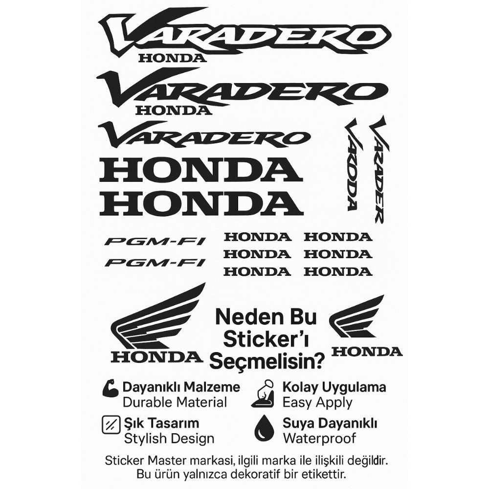 Sticker Master Honda Varadero Komple Sticker Set Motor Çıkartma Etiket
