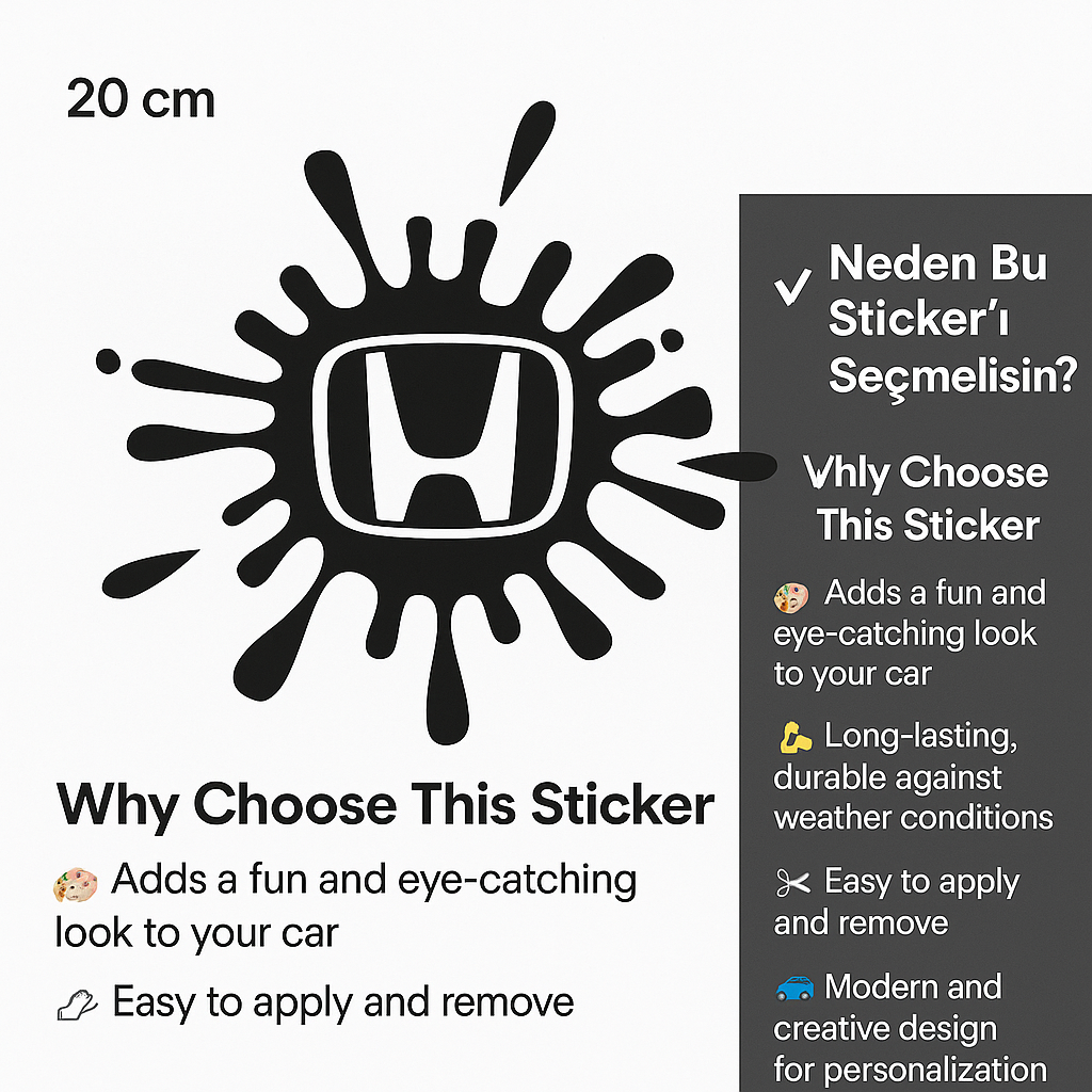 Sticker Masters Honda Boya Sıçraması Sticker Oto Araç Çıkartma Etiket 20 Cm