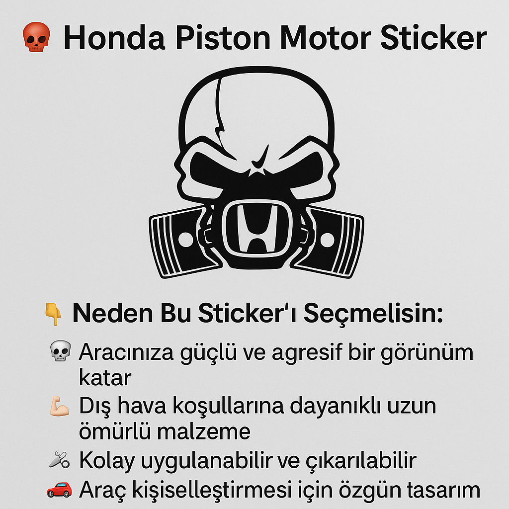 Sticker Masters Honda Piston Motor Sticker Oto Araç Çıkartma Etiket 20 Cm