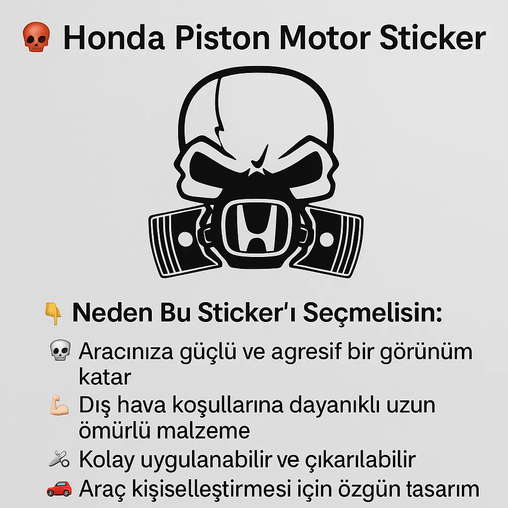 Sticker Masters Honda Piston Motor Sticker Oto Araç Çıkartma Etiket 20 Cm Sticker Master