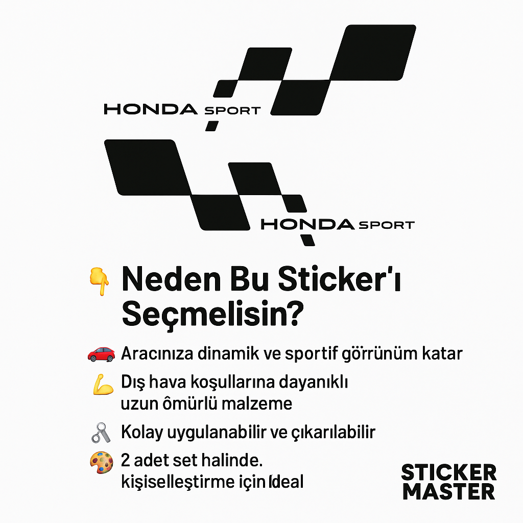 Sticker Masters Honda Sport Sticker Oto Araç Çıkartma Etiket 2 Adet 45 Cm