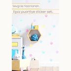 Sticker Master Suluboya Desenli Açık Renkli Puantiye Bebek ve Çocuk Odası Dolap Sticker Yapıştırma Etiket – 96 Adet