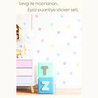 Sticker Master Suluboya Desenli Açık Renkli Puantiye Bebek ve Çocuk Odası Dolap Sticker Yapıştırma Etiket – 96 Adet