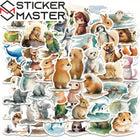Suluboya Hayvan Sticker Seti | 50 Parça Akvarel Tasarım | Sticker Master
