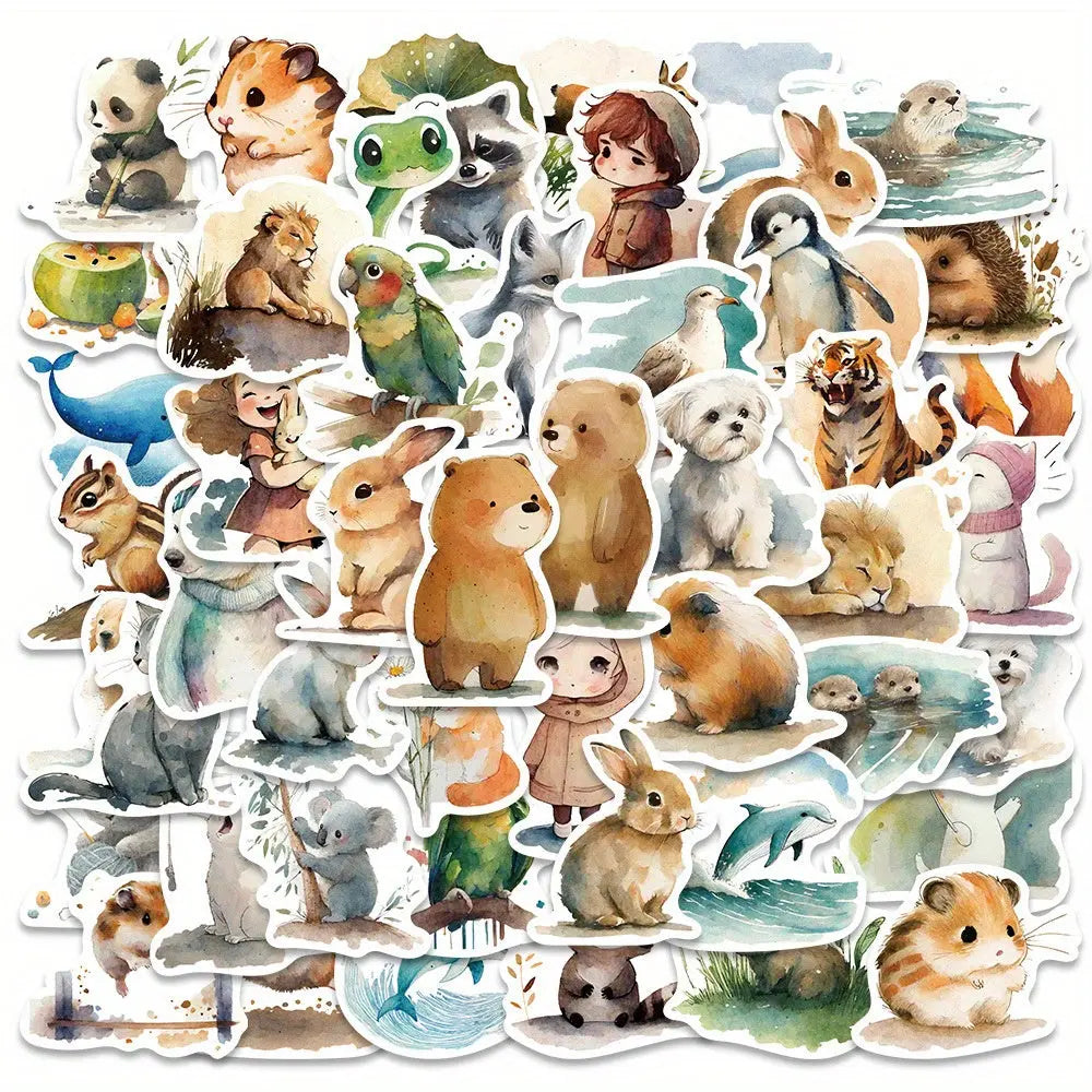 Akvarel Sevimli Hayvan Sticker Seti 50’li | Sticker Master - Sticker Master