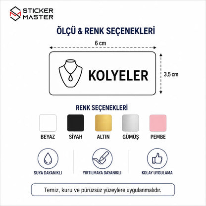 Taki ve Aksesuar Kutusu Duzenleme Etiket Seti 24 Parca olculer