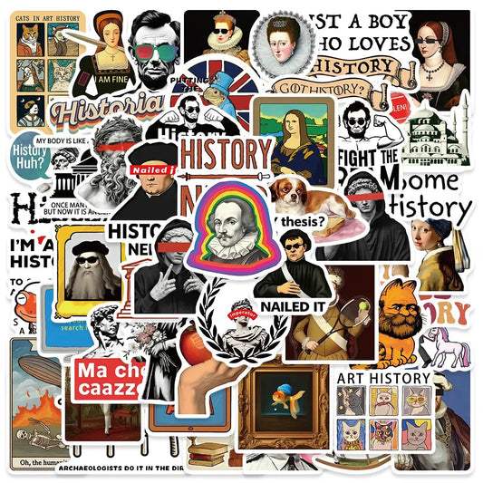 Sticker Master 50 adet Komik Karikatür Tarih Karakterleri Çıkartmalar Bagaj Dizüstü Gitar Telefon Bisiklet Su Geçirmez Graffiti Vinil Sticker Etiket - Sticker Master