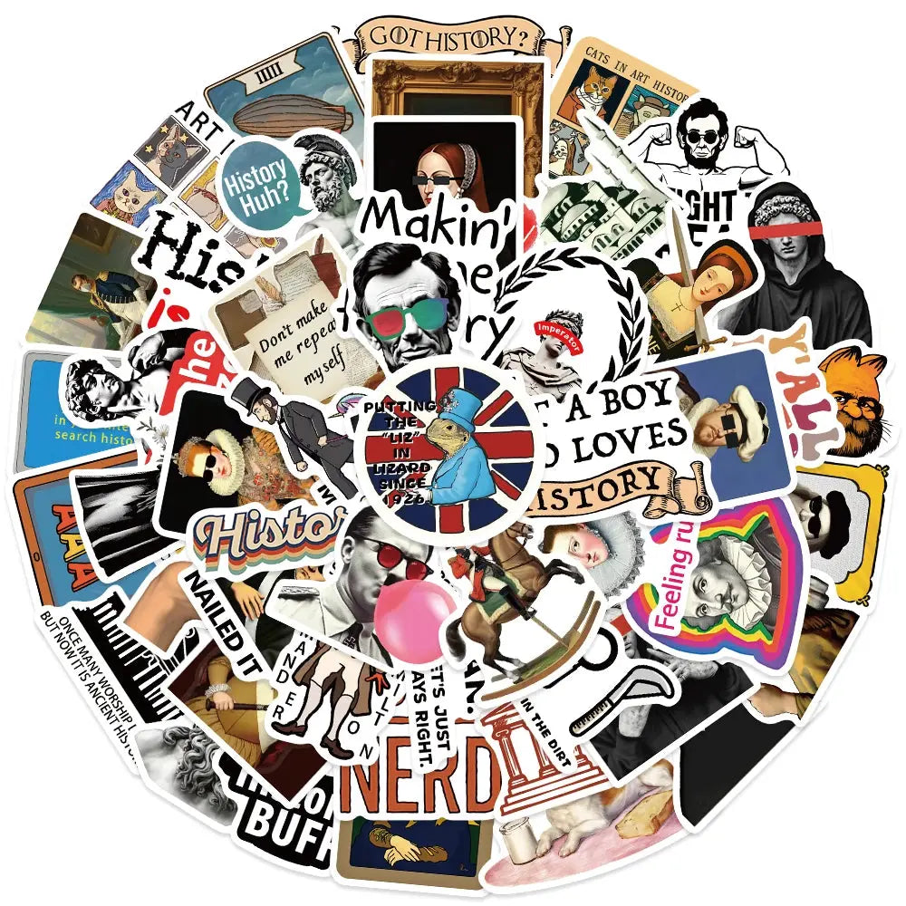 Sticker Master 50 adet Komik Karikatür Tarih Karakterleri Çıkartmalar Bagaj Dizüstü Gitar Telefon Bisiklet Su Geçirmez Graffiti Vinil Sticker Etiket - Sticker Master