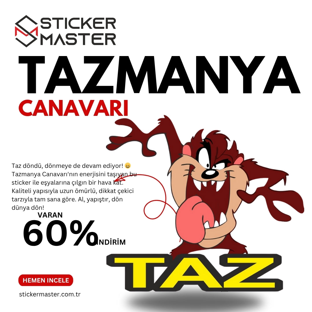 Sticker Master Tazmanya Canavarı Sticker – Araba, Laptop, Motor, Kask İçin Dayanıklı Etiket 15 Cm