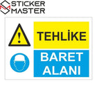 Tehlike Baret Alanı Uyarı Stickerı - İş Güvenliği Levhası | Sticker Master