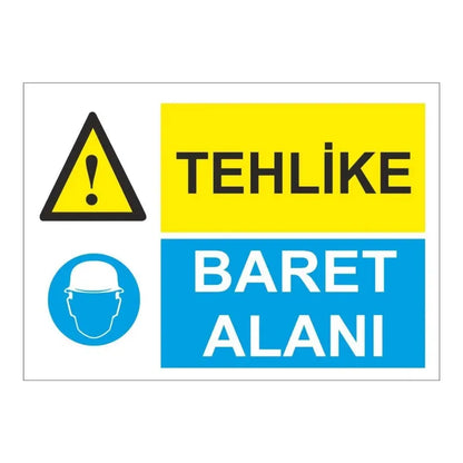 Sticker Master Tehlike Baret Alanı Uyarı Stickerı 12x17 cm – İş Güvenliği Etiketi - Sticker Master