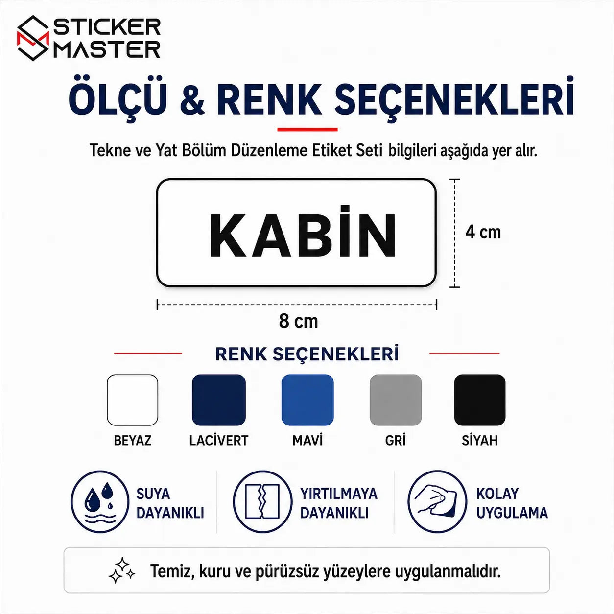 Tekne ve Yat Bolum Duzenleme Etiket Seti 24 Parca olculer
