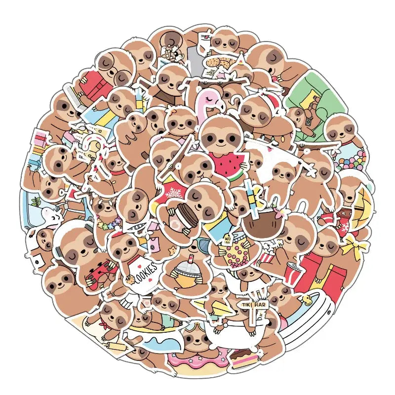 50’li Sevimli Tembel Hayvan Sticker Seti | Sticker Master - Sticker Master