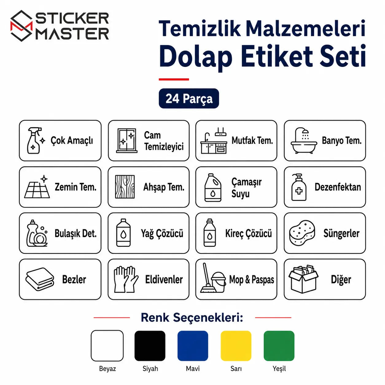 Temizlik Malzemeleri Dolap Etiket Seti icerik