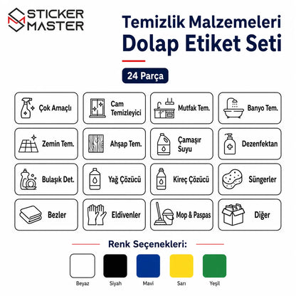 Temizlik Malzemeleri Dolap Etiket Seti icerik