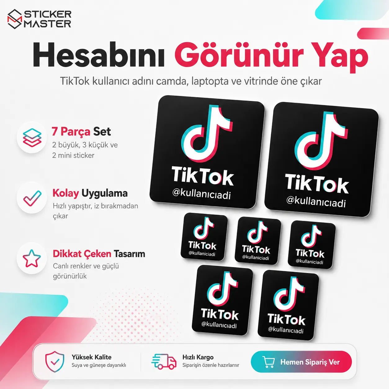 TikTok Kullanıcı Adı Seti 7 Parça Sticker detay