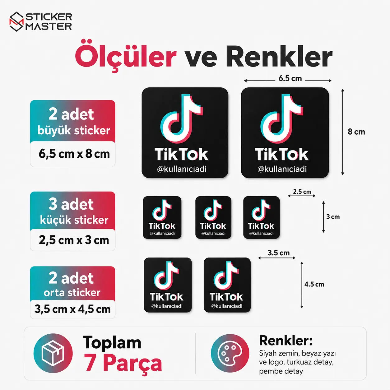 TikTok Kullanıcı Adı Seti 7 Parça Sticker ölçüler