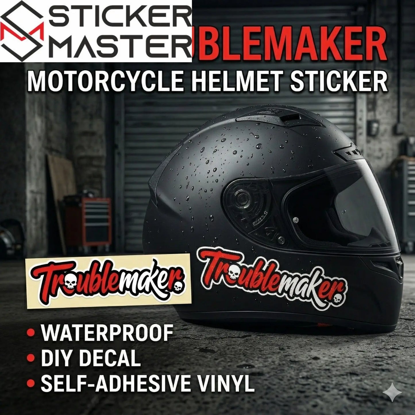Troublemaker Motor ve Kask Sticker | 18 cm Su Geçirmez Etiket Sticker Master