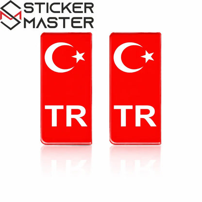 Türk Bayrağı Plaka Damla Sticker | Su Geçirmez Solmaz (2 Adet) 10x4 cm - Sticker Master
