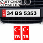 Türk Bayrağı Plaka Damla Sticker | Su Geçirmez Solmaz (2 Adet) 10x4 cm