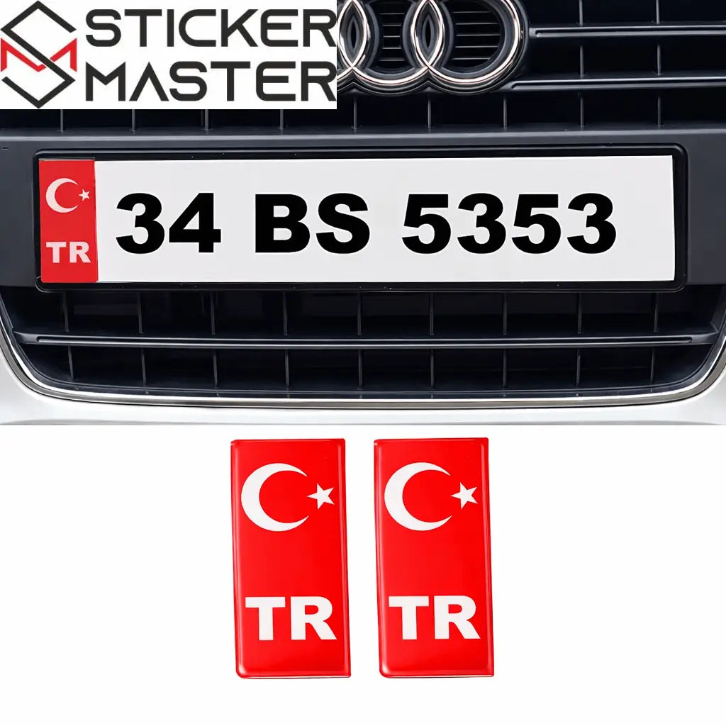 Türk Bayrağı Plaka Damla Sticker | Su Geçirmez Solmaz (2 Adet) 10x4 cm - Sticker Master