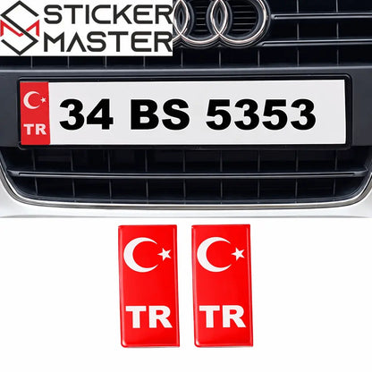 Türk Bayrağı Plaka Damla Sticker | Su Geçirmez Solmaz (2 Adet) 10x4 cm - Sticker Master