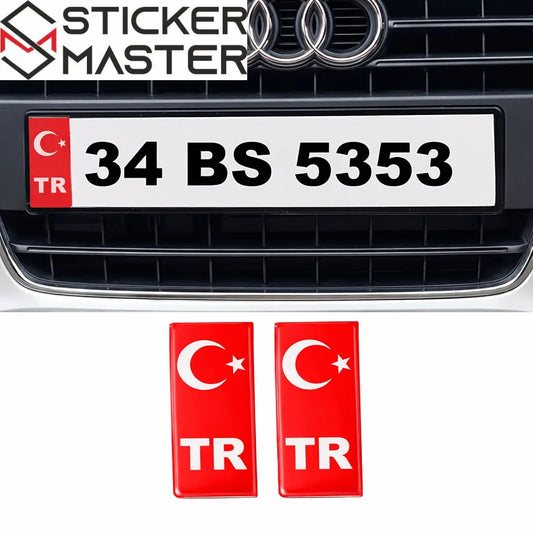 Türk Bayrağı Plaka Damla Sticker | Su Geçirmez Solmaz (2 Adet) 10x4 cm - Sticker Master
